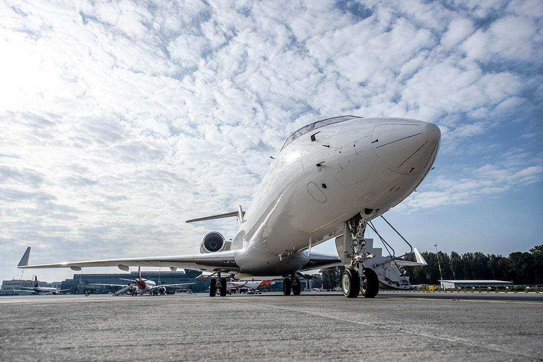 An air ambulance at an airport