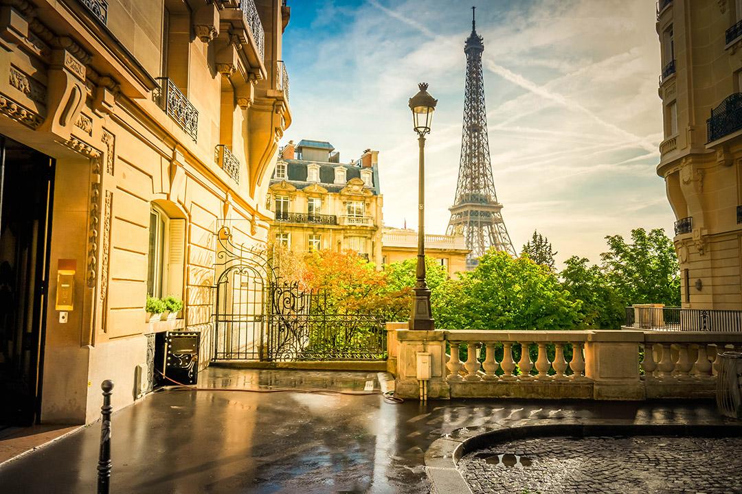 View of the Eiffel Tower in Paris, France