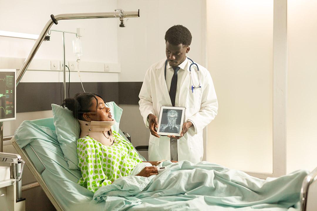 A patient in a hospital bed