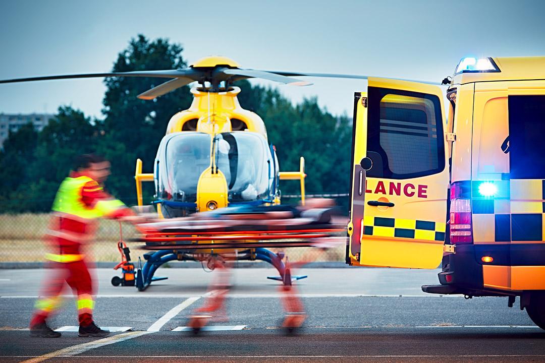 Patient being onboarded on a medevac helicopter