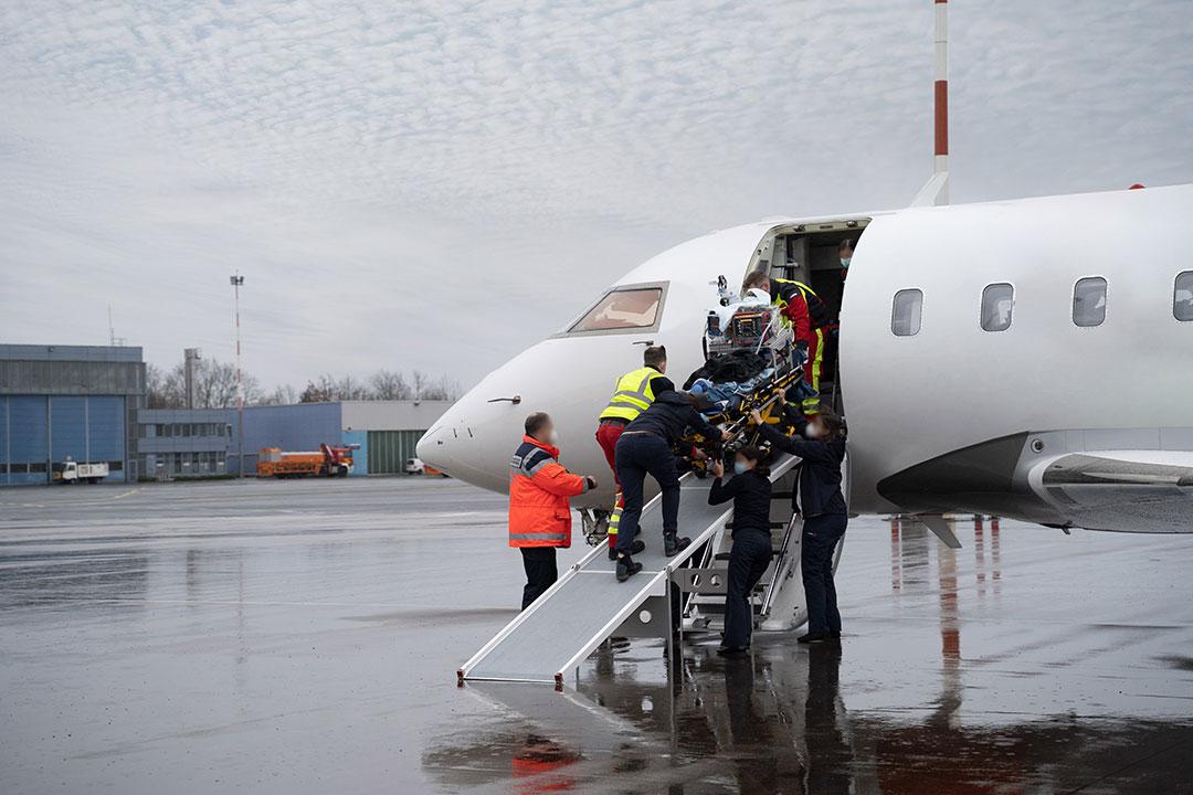 Patient being placed on an air ambulance