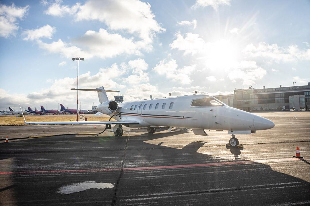 A medical jet in an airport