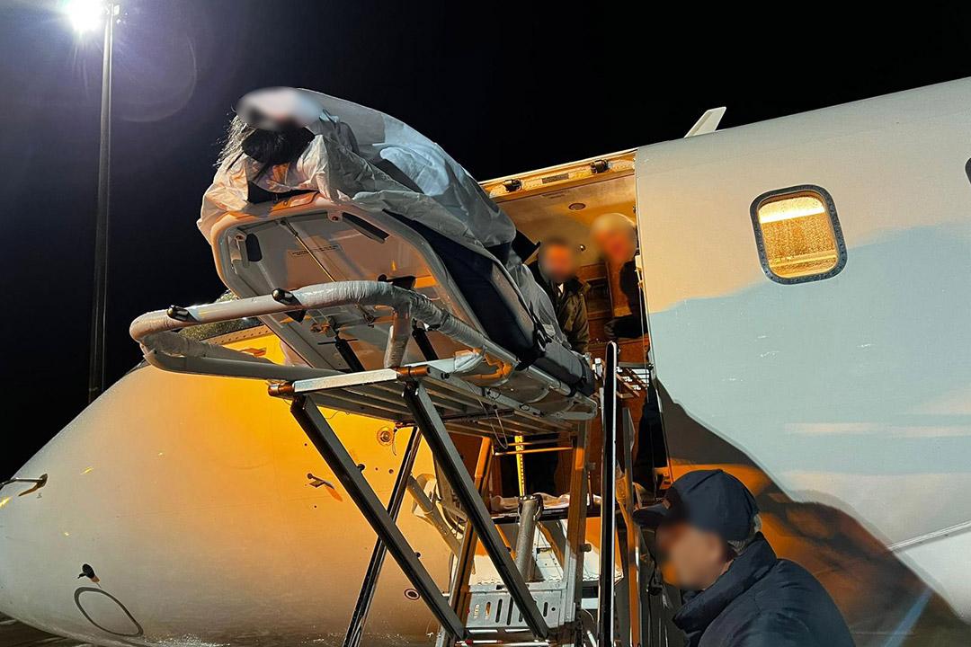 A patient transferred via air ambulance