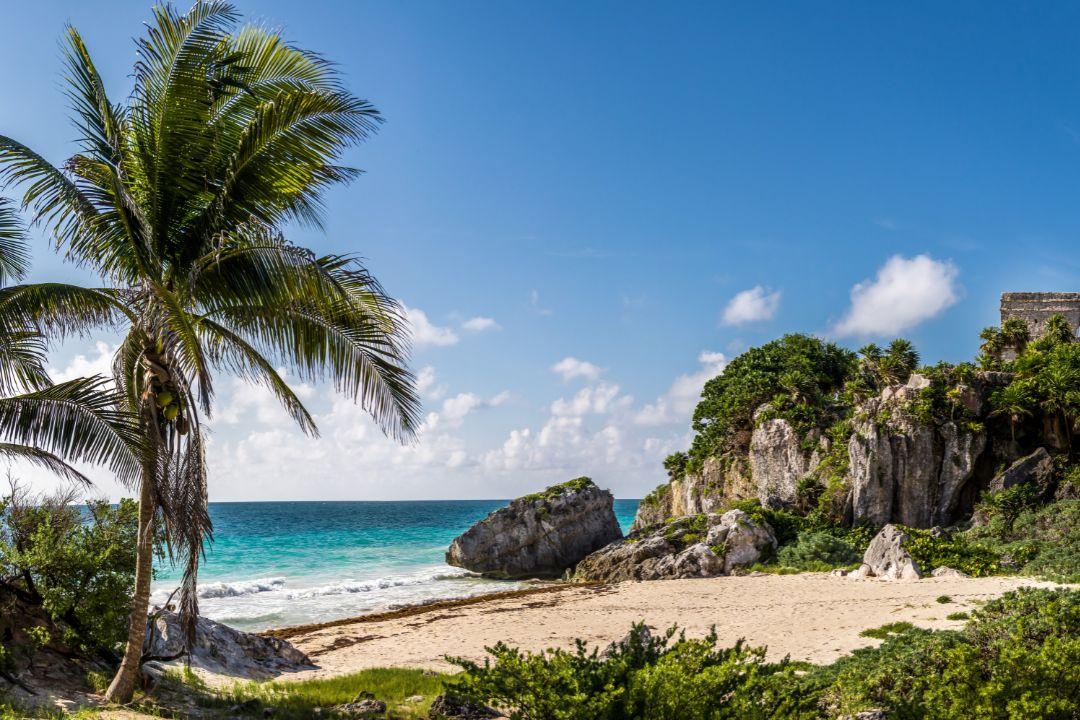 Tulum Ruins overlooking the turquoise Caribbean Sea