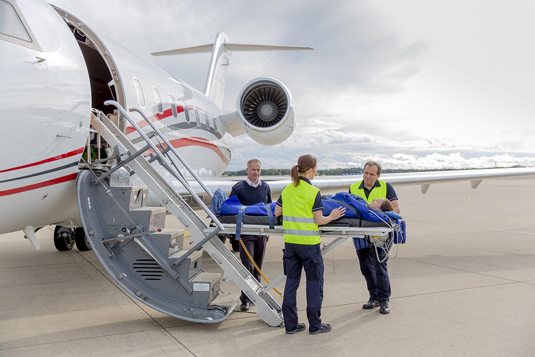 A patient being placed on an air ambulance