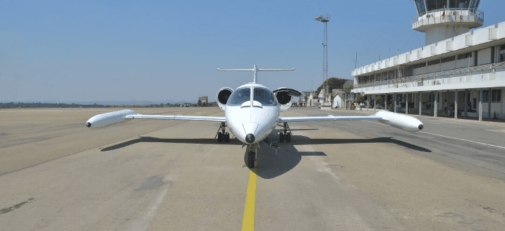 An ambulance airplane stationed at an airport